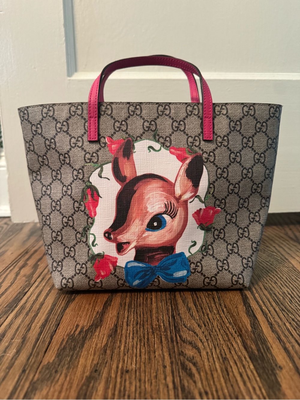 Gucci GG Supreme Fawn Print Tote Bag Brown & Pink